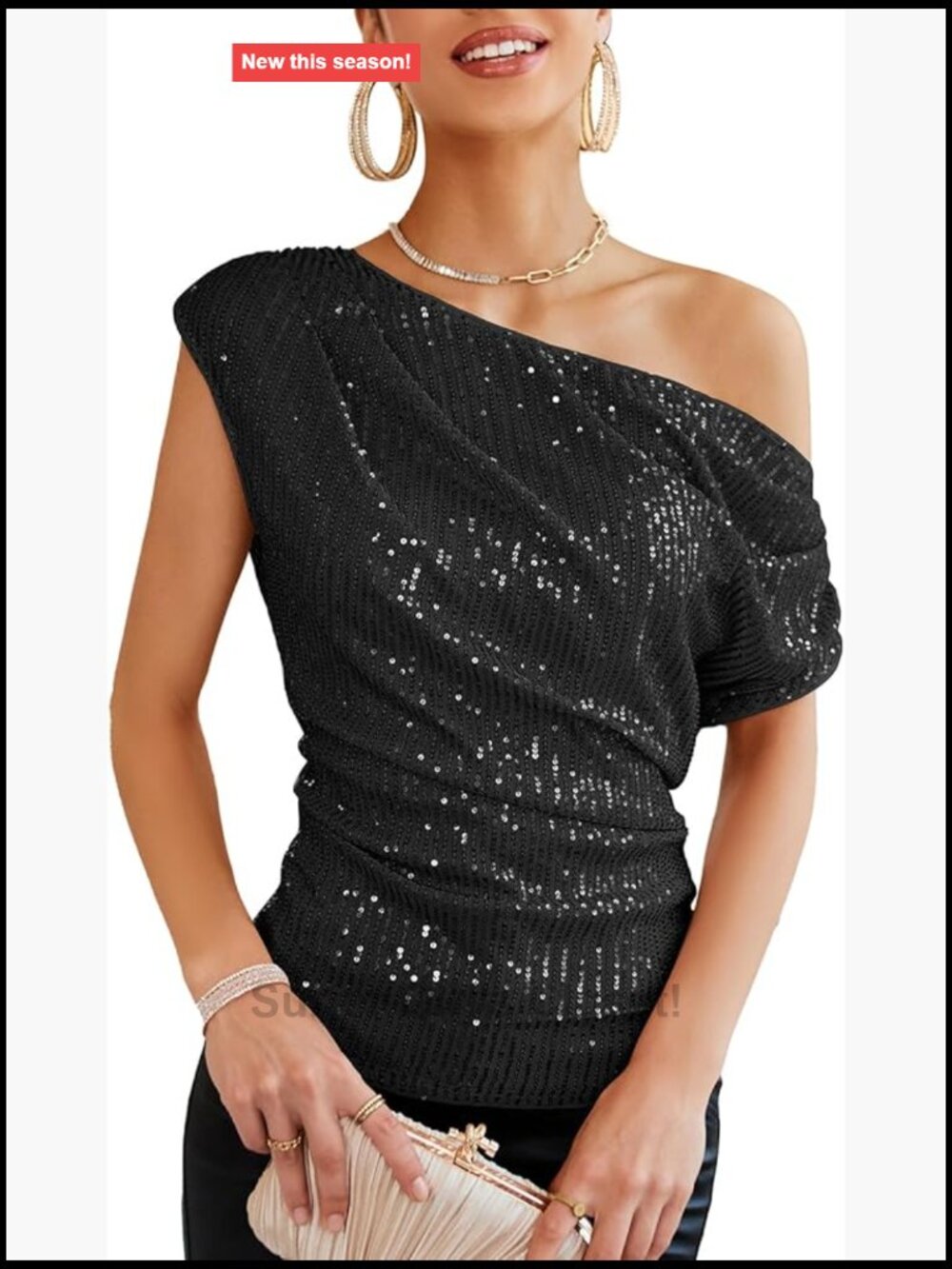 One Shoulder Sequin Sparkly Tops Ruched Asymmetrical Glitter Tops Slimming